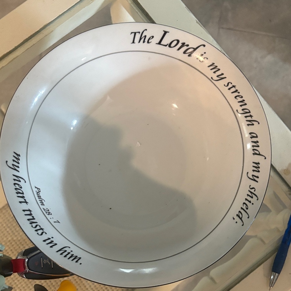 Entry White Ceramic Bowl with Inspirational Message